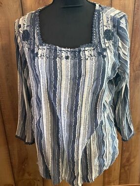 Preswick & Moore Navy and Cream Striped Embroidered Tunic Top